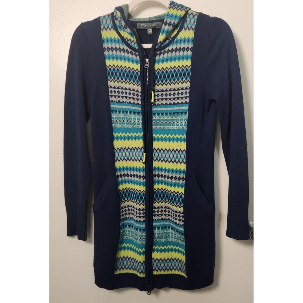 Title Nine Full Zip Midline Hoodie Cardigan Women's XS‎ Merino Wool Blend Aztec